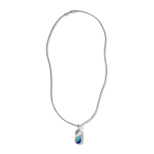 John Hardy Necklaces>Carved Tag Necklace, Silver, Gold, Gemstones