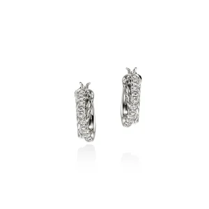 Women John Hardy Earrings>JH Essential Pavé Crossover Hoop Earring, Sterling Silver, Diamonds, 9.5MM