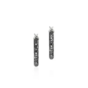 Women John Hardy Earrings>JH Essentials Hoop Earring, Sterling Silver, Black Sand Diamond Pavé, 18MM
